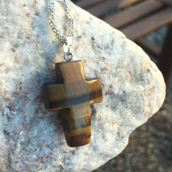 Natural Tiger's Eye Cross Pendant - Picture 10 of 11